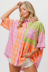 Screaming Summer Plaid Collared Neck Half Sleeve Shirt