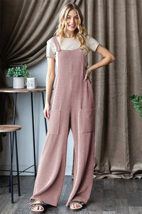 Jamie Dusty Rose Ribbed Front Pocket Sleeveless Jumpsuit