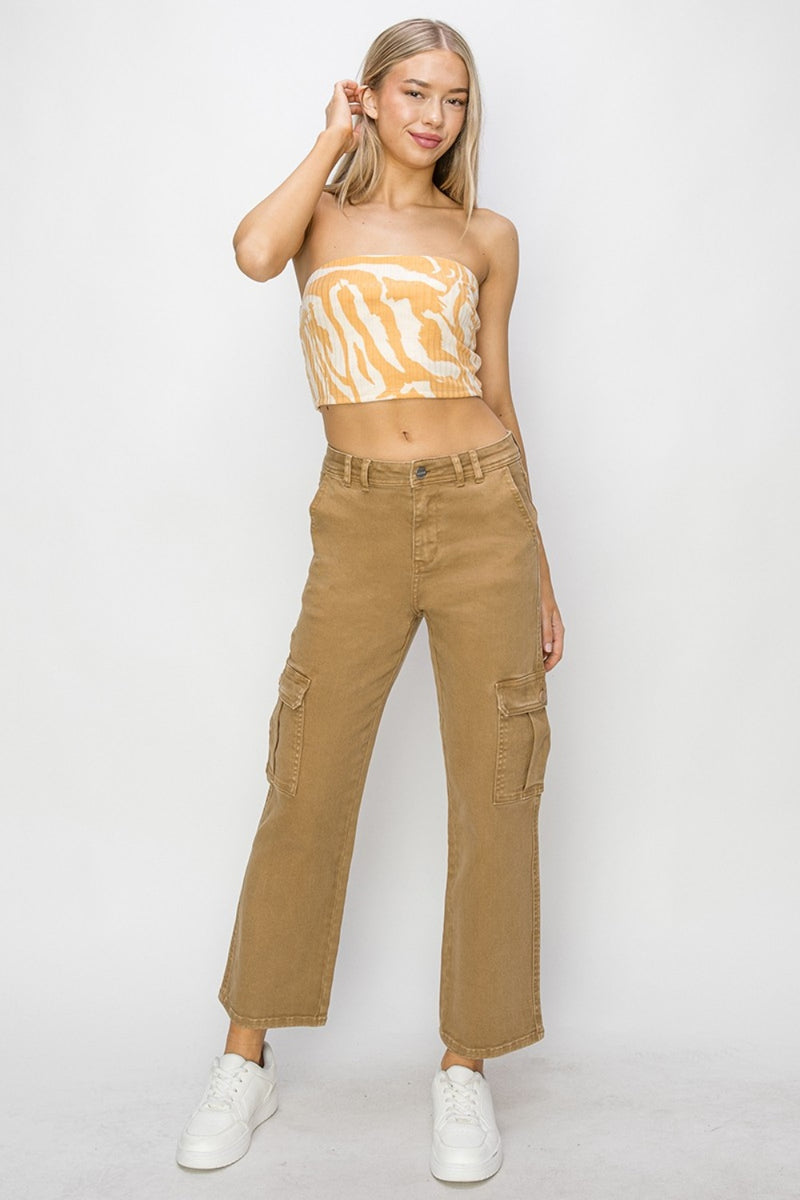 Mocha Full Size High Rise Cargo Jeans