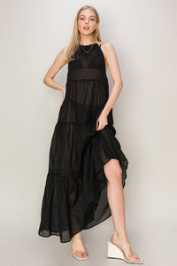 Black Halter Neck Cover Up Maxi Dress