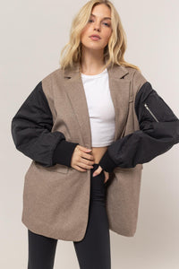 Mix It Up Herringbone Bomber Blazer