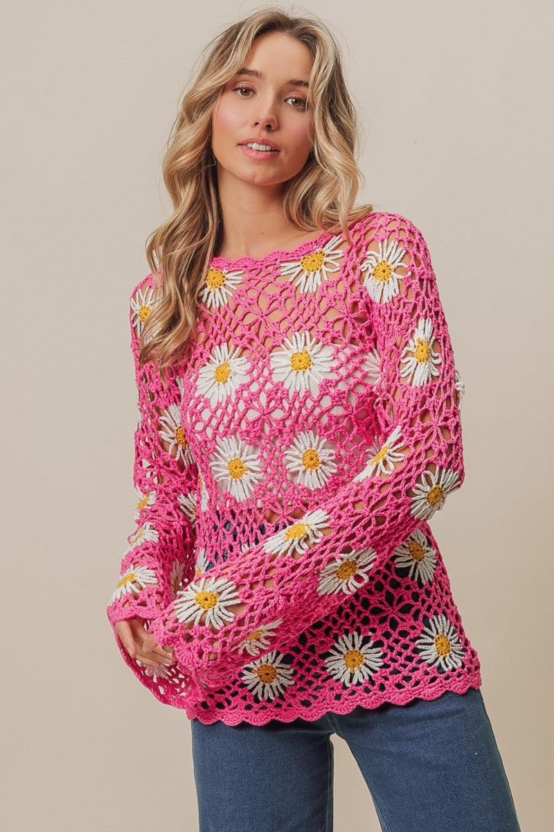 Hippie Child Floral Crochet Long Sleeve Top