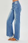 Hipster High Rise Frayed Hem Wide Leg Jeans