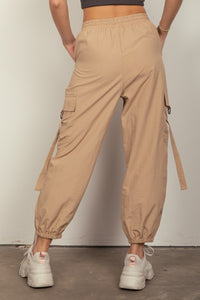 Taupe Elastic Waist Woven Cargo Pants