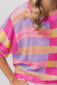 It’s All About The Bright Colors Striped Round Neck Knit Top