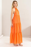 Orange Halter Neck Cover Up Maxi Dress