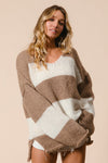 Taylor Slit Striped V-Neck Dropped Shoulder Sweater