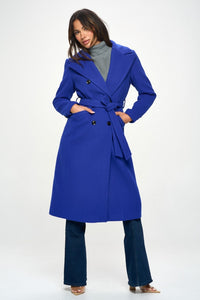 Royal Blue Double-Breasted Longline Coat with Belt