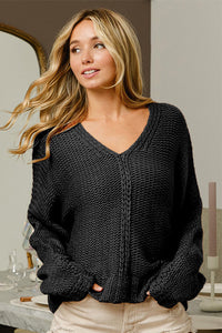 Blackness V-Neck Cable Knit Sweater