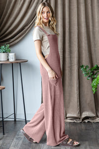 Jamie Dusty Rose Ribbed Front Pocket Sleeveless Jumpsuit