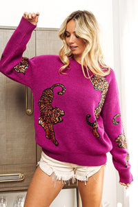 In The Jungle Sequin Tiger Embroidery Sweater