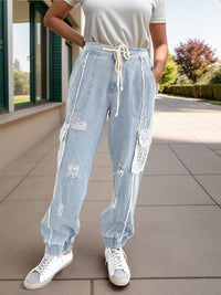 Heidi Crochet Distressed Drawstring Jeans