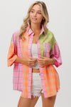 Screaming Summer Plaid Collared Neck Half Sleeve Shirt