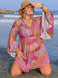 Summer Florals Plus Size Ruched Long Sleeve Dress