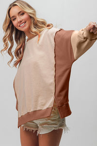 Neutral Washed Color Block Sweatshirt