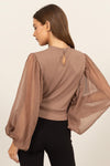 Mocha Ruched Sheer Blouse