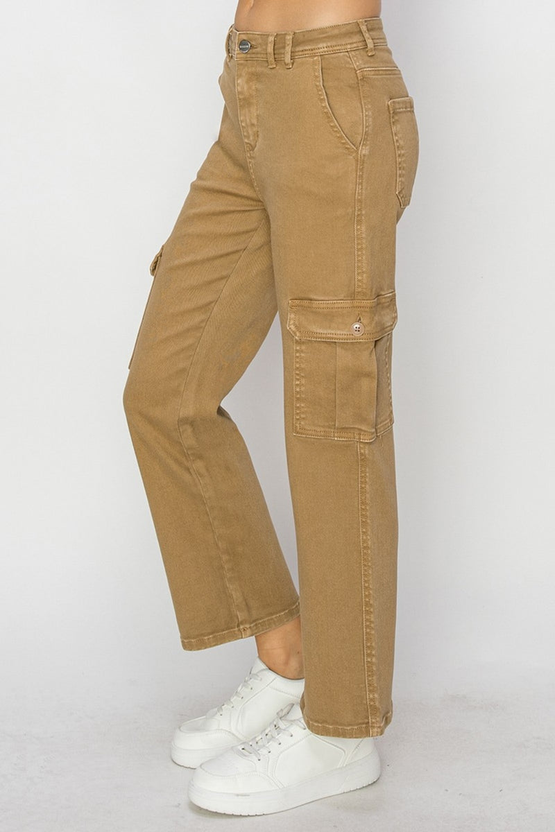 Mocha Full Size High Rise Cargo Jeans