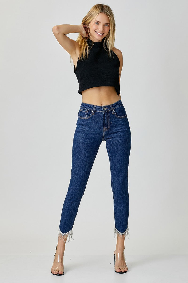 Leilani Embellished Mid Rise Crop Skinny Jeans