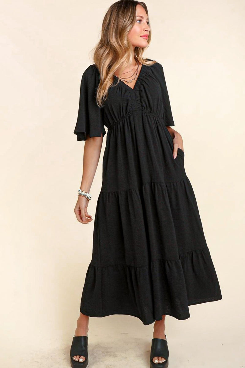 Trish Tiered Babydoll Maxi Dress with Side Pocket