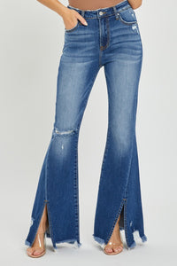 Rhonda High Rise Front Slit Frayed Hem Flare Jeans