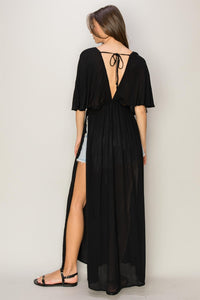 Black Tie Back Maxi Split Cover Up Dress