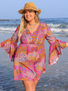 Summer Florals Plus Size Ruched Long Sleeve Dress