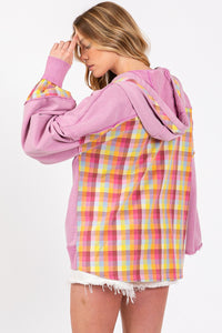 Colors Of Summer Plaid Print Washed Hoodie