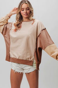 Neutral Washed Color Block Sweatshirt