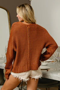 Cinnamon V-Neck Cable Knit Sweater