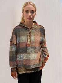 Worlds Apart Plaid Dropped Shoulder Hoodie