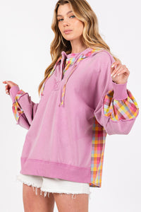 Colors Of Summer Plaid Print Washed Hoodie