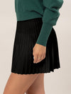 Black High Waist Knit Pleated Flare Mini Skirt