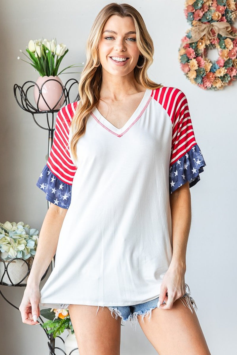 Live Free V-Neck Flounce Sleeve T-Shirt