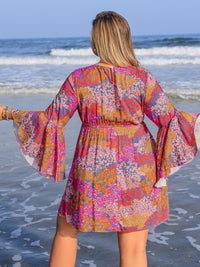 Summer Florals Plus Size Ruched Long Sleeve Dress