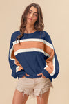 French Terry Color Block Cut Edge Detail Sweatshirt