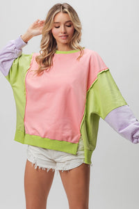 Pink Washed Color Block Sweatshirt