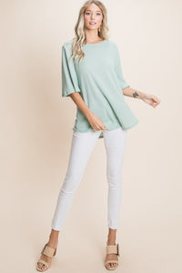 Sage Round Neck Waffle Knit T-Shirt