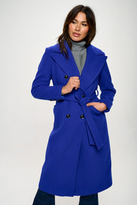 Royal Blue Double-Breasted Longline Coat with Belt