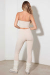 Cream Tan Ribbed Crop Cami and High Waist Brushed Leggings Set