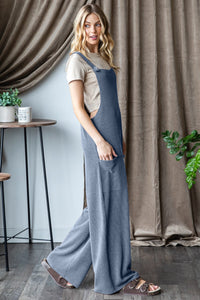 Jamie Pastel Blue Ribbed Front Pocket Sleeveless Jumpsuit