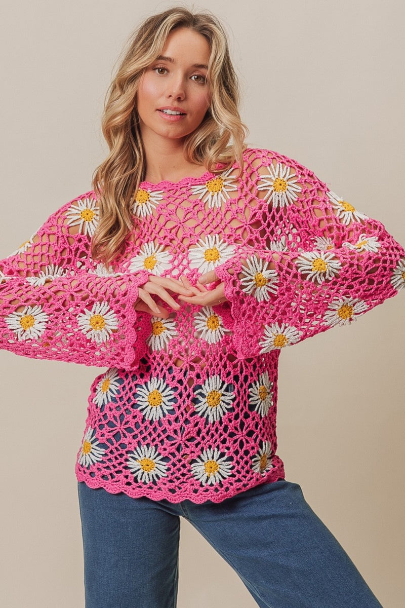 Hippie Child Floral Crochet Long Sleeve Top