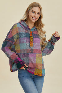 Worlds Apart Plaid Dropped Shoulder Hoodie