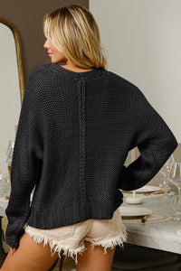 Blackness V-Neck Cable Knit Sweater