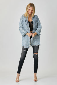 JessieJane Distressed Raw Hem Denim Shirt