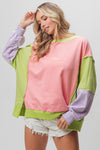 Pink Washed Color Block Sweatshirt