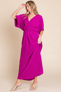 Hot Pink Surplice Maxi Dress with Pockets