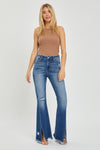 Rhonda High Rise Front Slit Frayed Hem Flare Jeans