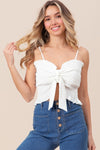 White Ruffled Smocked Ribbon Detail Tank