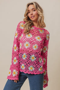 Hippie Child Floral Crochet Long Sleeve Top