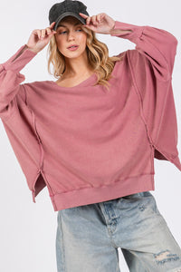 Zoie Mineral Wash Side Slit Oversized Sweatshirt